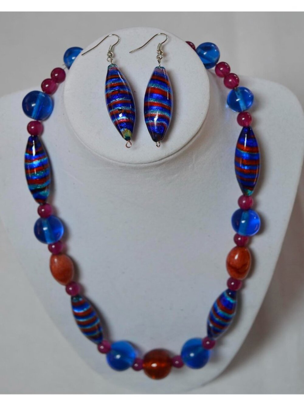 New Royal Blue, Burnt Sienna Beaded Necklace Set